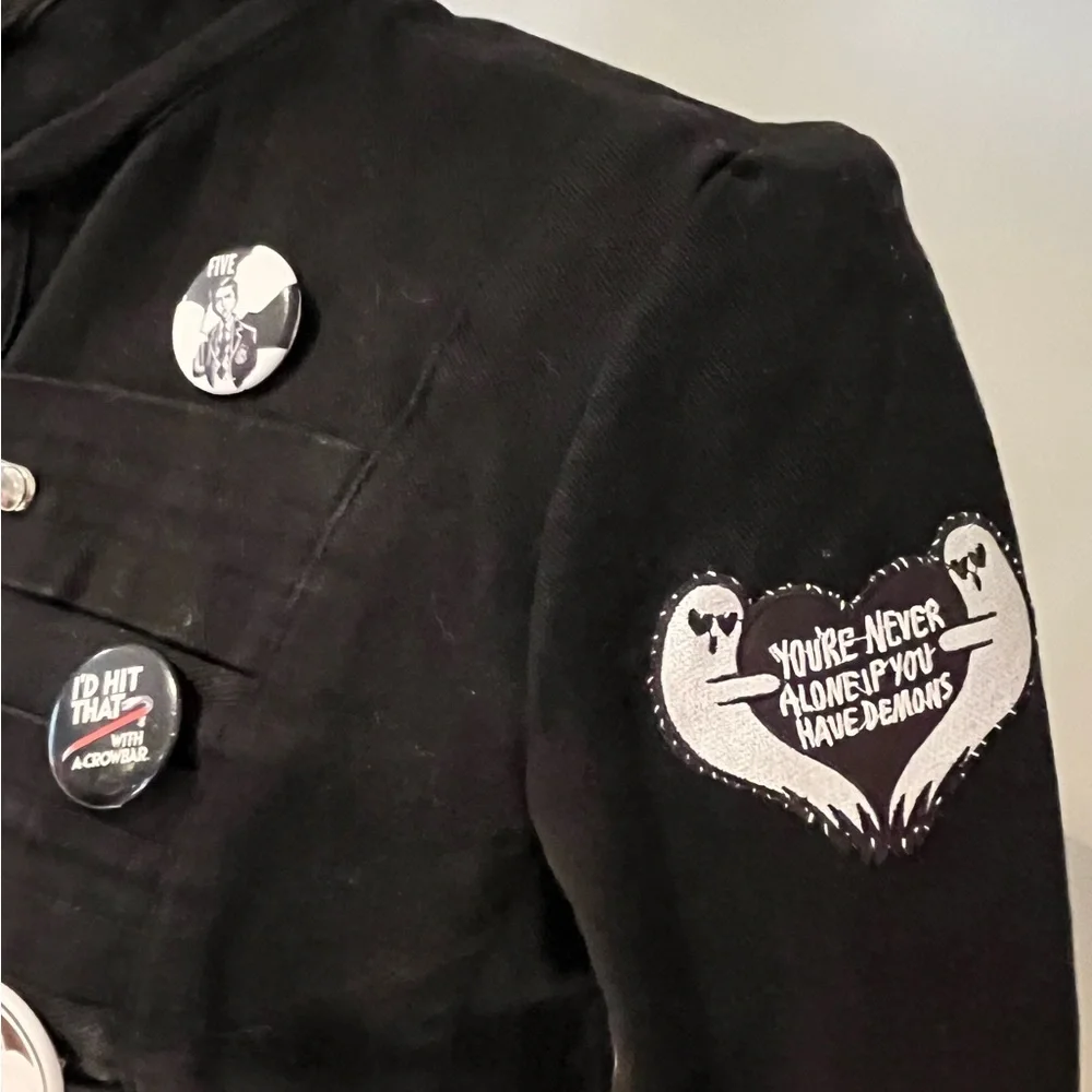 CUSTOM Skull & Rose Upcycled Rage Tripp NYC Buckle Coat MyChemRo Edition Sz S - Picture 13 of 16